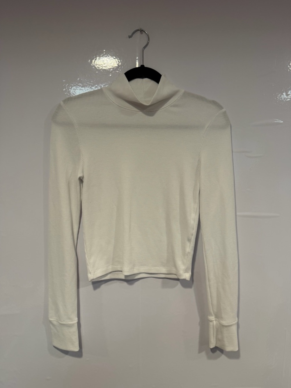 American Eagle White Mock Neck Long Sleeve Waffle Knit Shirt Womens Medium